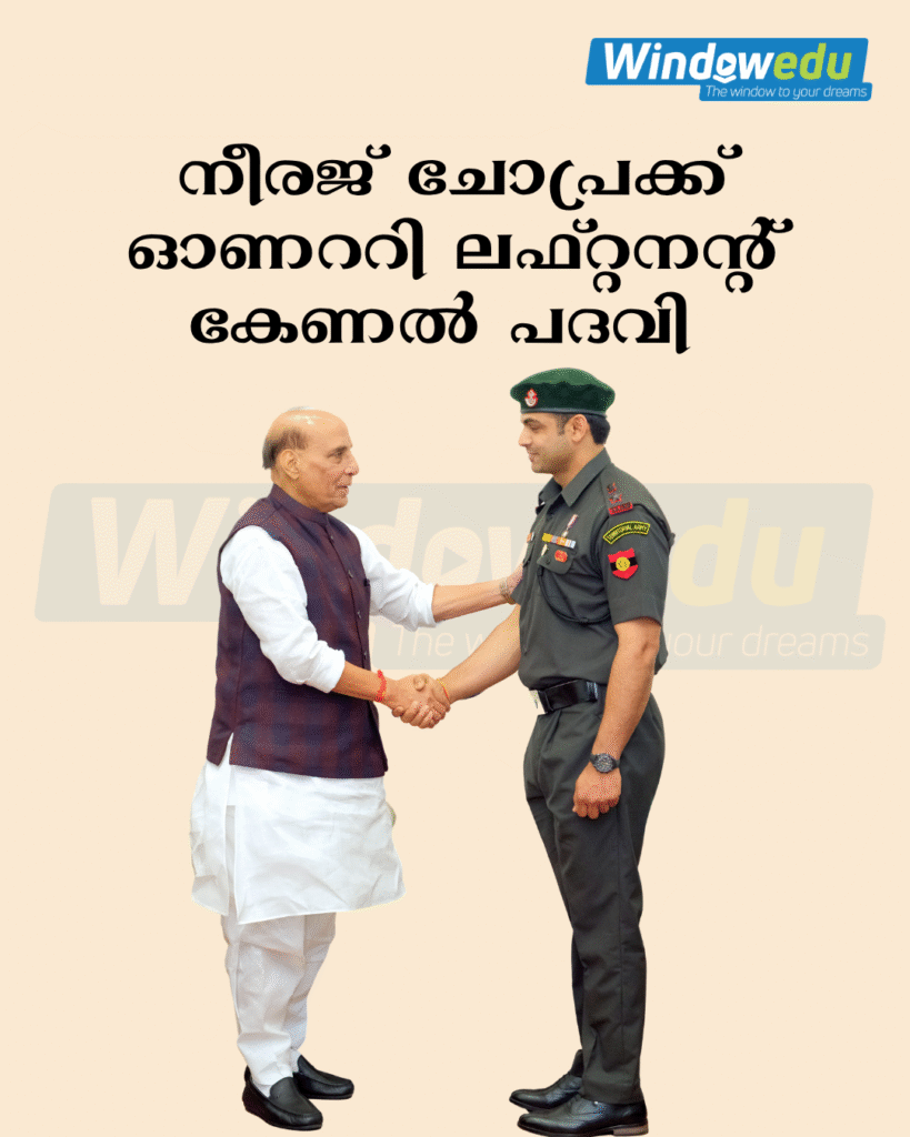 നീരജ് ചോപ്ര – ഓണററി ലഫ്റ്റനന്റ് കേണൽ