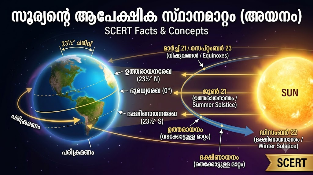 You are currently viewing സൂര്യന്റെ ആപേക്ഷിത സ്ഥാനമാറ്റം (അയനം): SCERT Facts
